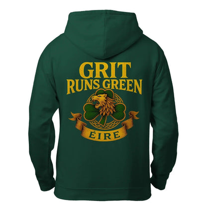 Irish Zip Hoodie - Grit Runs Green, Heritage Streetwear - Celtic Wolfwear