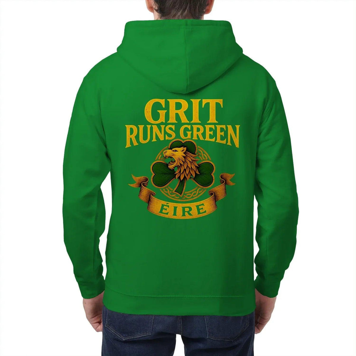 Irish Zip Hoodie - Grit Runs Green, Heritage Streetwear - Celtic Wolfwear