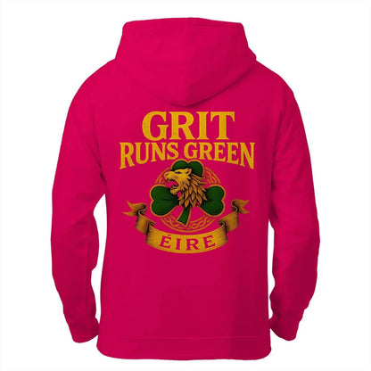 Irish Zip Hoodie - Grit Runs Green, Heritage Streetwear - Celtic Wolfwear