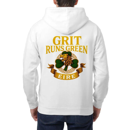 Irish Zip Hoodie - Grit Runs Green, Heritage Streetwear - Celtic Wolfwear