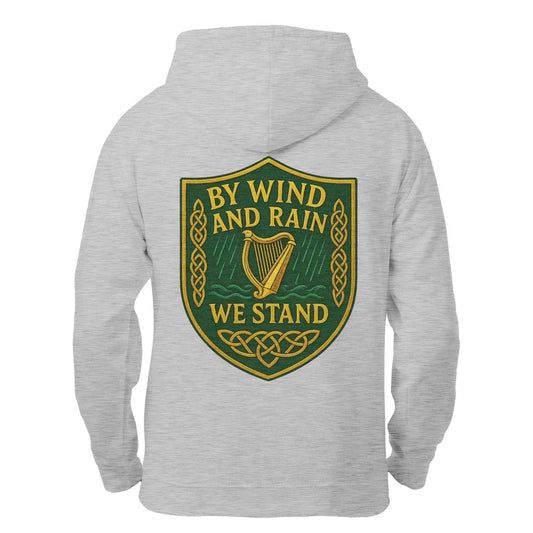 Irish Zip Hoodie - Heritage by Wind and Rain We Stand - Celtic Wolfwear