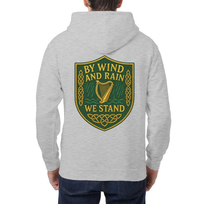 Irish Zip Hoodie - Heritage by Wind and Rain We Stand - Celtic Wolfwear