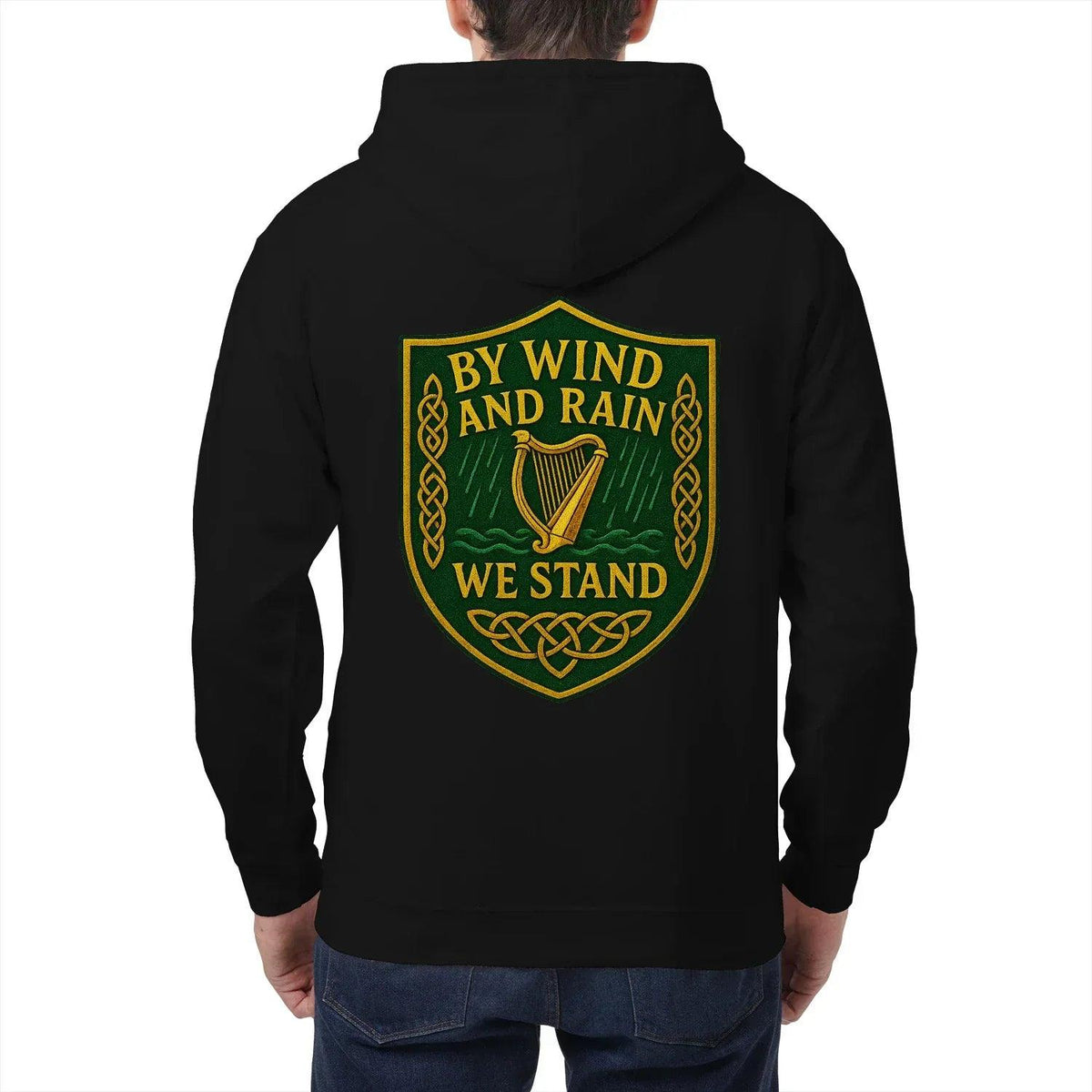 Irish Zip Hoodie - Heritage by Wind and Rain We Stand - Celtic Wolfwear