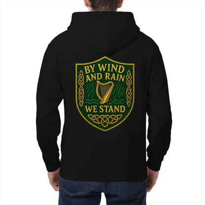 Irish Zip Hoodie - Heritage by Wind and Rain We Stand - Celtic Wolfwear