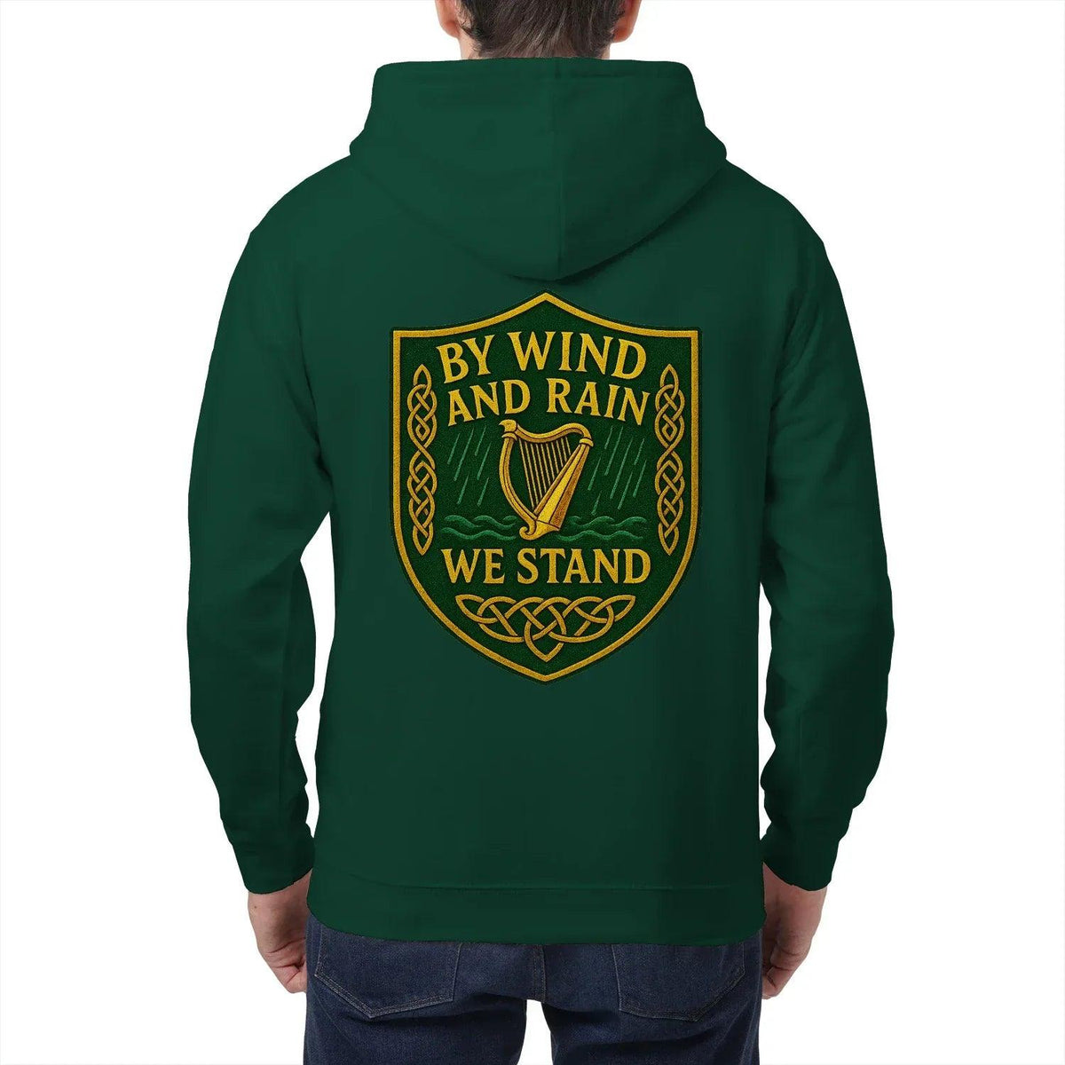 Irish Zip Hoodie - Heritage by Wind and Rain We Stand - Celtic Wolfwear