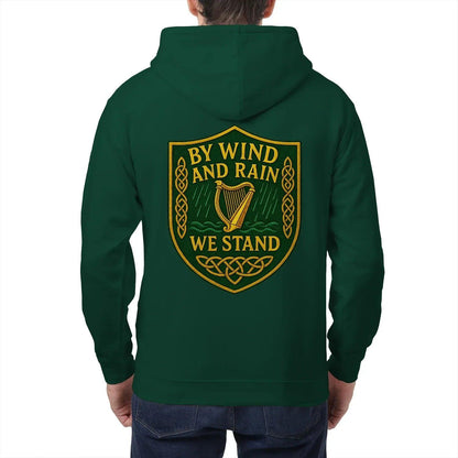 Irish Zip Hoodie - Heritage by Wind and Rain We Stand - Celtic Wolfwear
