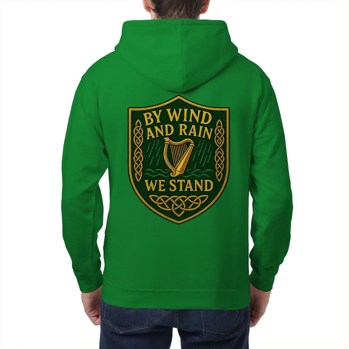 Irish Zip Hoodie - Heritage by Wind and Rain We Stand - Celtic Wolfwear