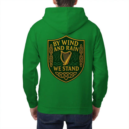 Irish Zip Hoodie - Heritage by Wind and Rain We Stand - Celtic Wolfwear
