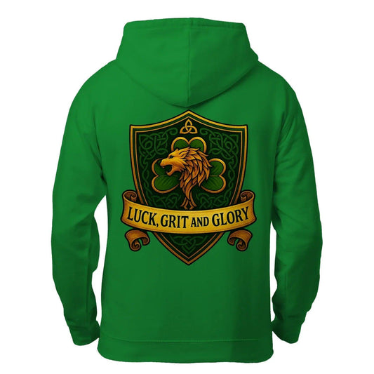 Irish Zip Hoodie - Luck Grit and Glory Unisex Streetwear - Celtic Wolfwear