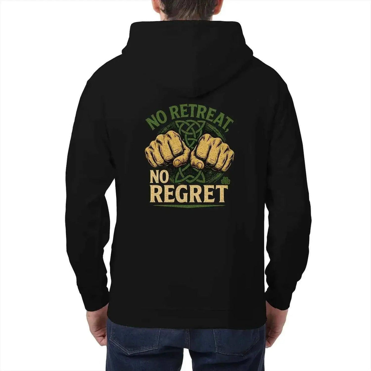 Irish Zip Hoodie - No Retreat No Regret Unisex Streetwear - Celtic Wolfwear