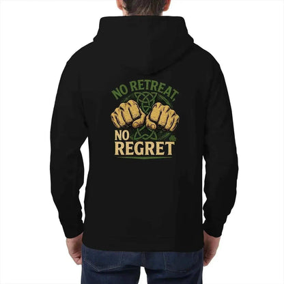 Irish Zip Hoodie - No Retreat No Regret Unisex Streetwear - Celtic Wolfwear