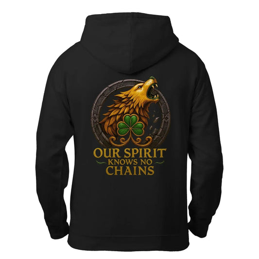 Irish Zip Hoodie - Our Spirit Knows No Chains, Unisex - Celtic Wolfwear
