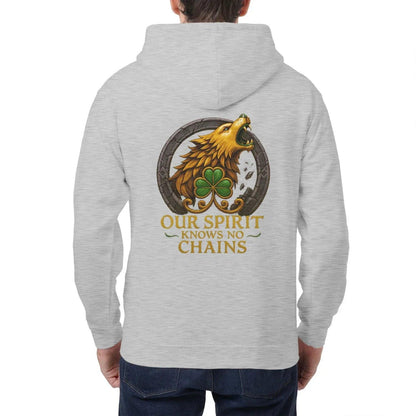 Irish Zip Hoodie - Our Spirit Knows No Chains, Unisex - Celtic Wolfwear