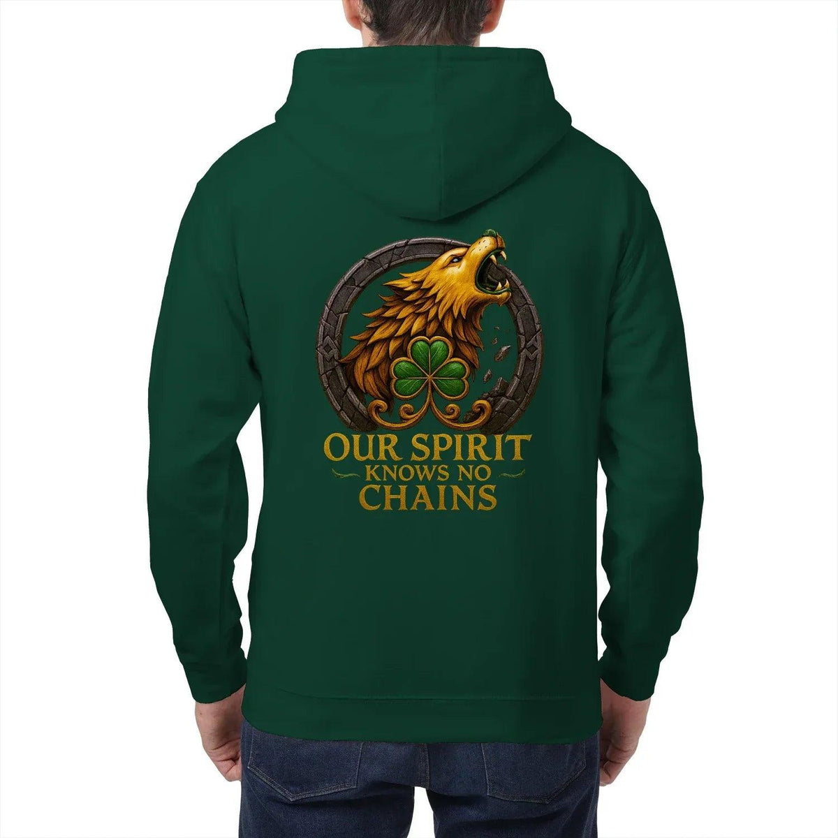 Irish Zip Hoodie - Our Spirit Knows No Chains, Unisex - Celtic Wolfwear