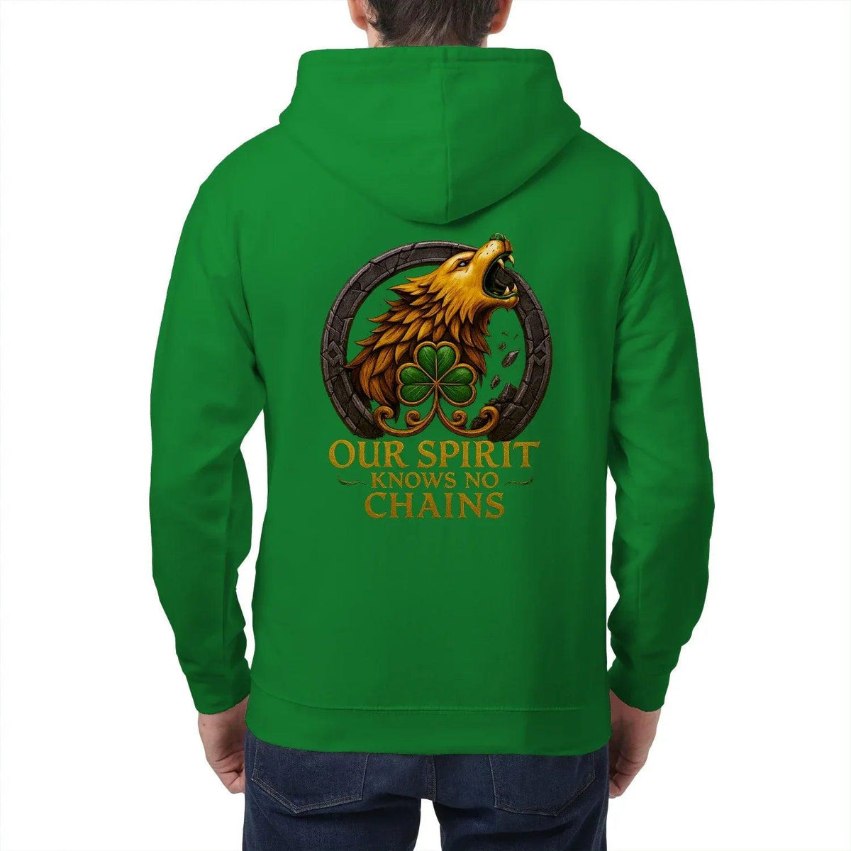 Irish Zip Hoodie - Our Spirit Knows No Chains, Unisex - Celtic Wolfwear