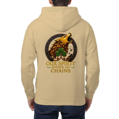 Irish Zip Hoodie - Our Spirit Knows No Chains, Unisex - Celtic Wolfwear