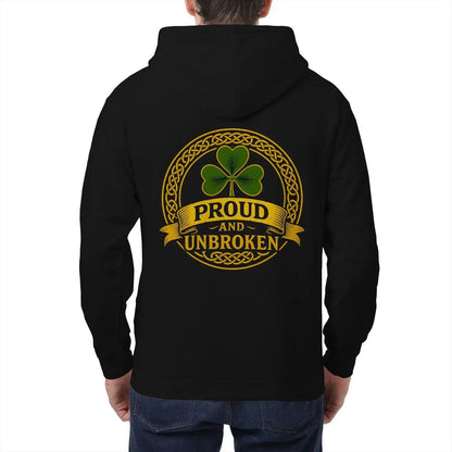 Irish Zip Hoodie - Proud and Unbroken Unisex Streetwear - Celtic Wolfwear