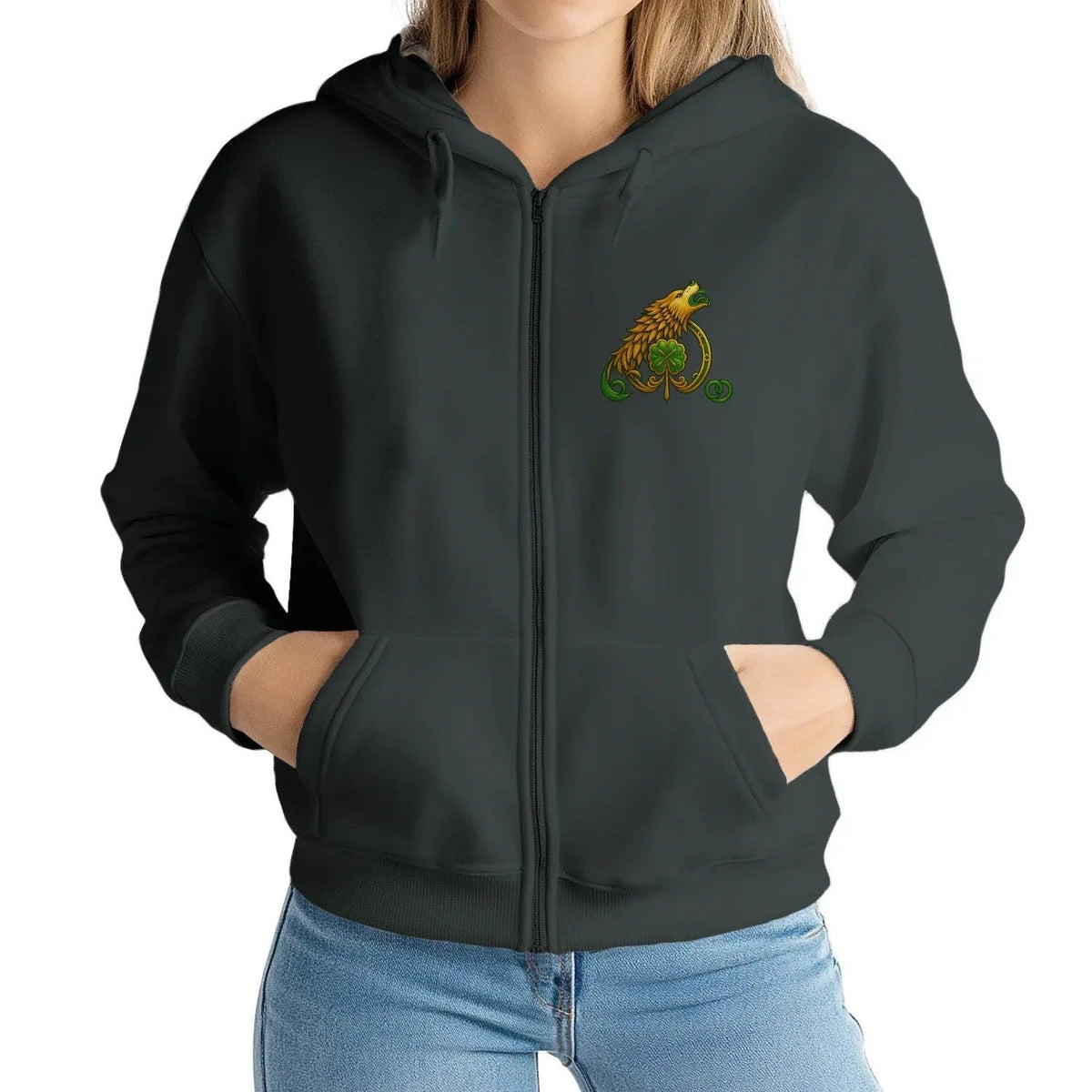 Irish Zip Hoodie - Proud and Unbroken Unisex Streetwear - Celtic Wolfwear