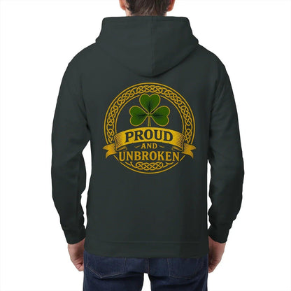 Irish Zip Hoodie - Proud and Unbroken Unisex Streetwear - Celtic Wolfwear