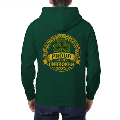 Irish Zip Hoodie - Proud and Unbroken Unisex Streetwear - Celtic Wolfwear