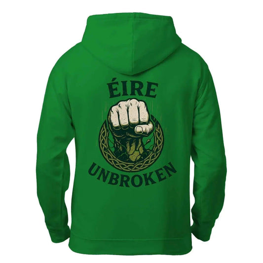Irish Zip Hoodie - Éire Unbroken, Unisex Matchday Wear - Celtic Wolfwear