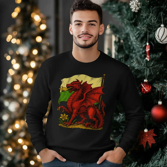 Painted Welsh Flag Dragon Sweatshirt – Artistic Crewneck - Celtic Wolfwear