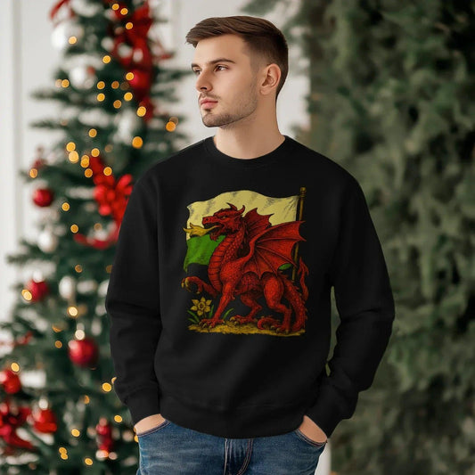 Painted Welsh Flag Dragon Sweatshirt – Artistic Crewneck - Celtic Wolfwear