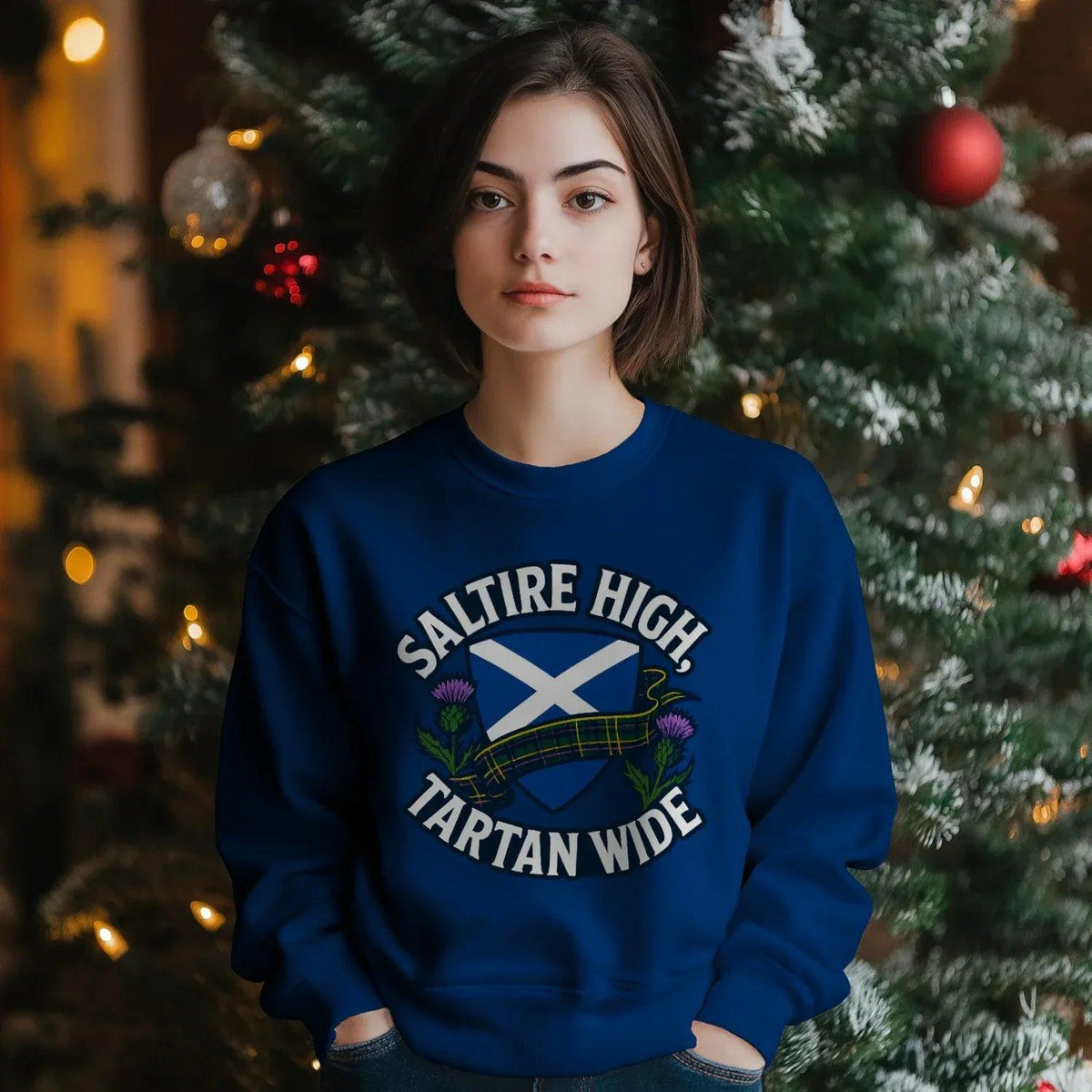 Scottish Sweatshirt - Saltire High Tartan Wide, Unisex - Celtic Wolfwear