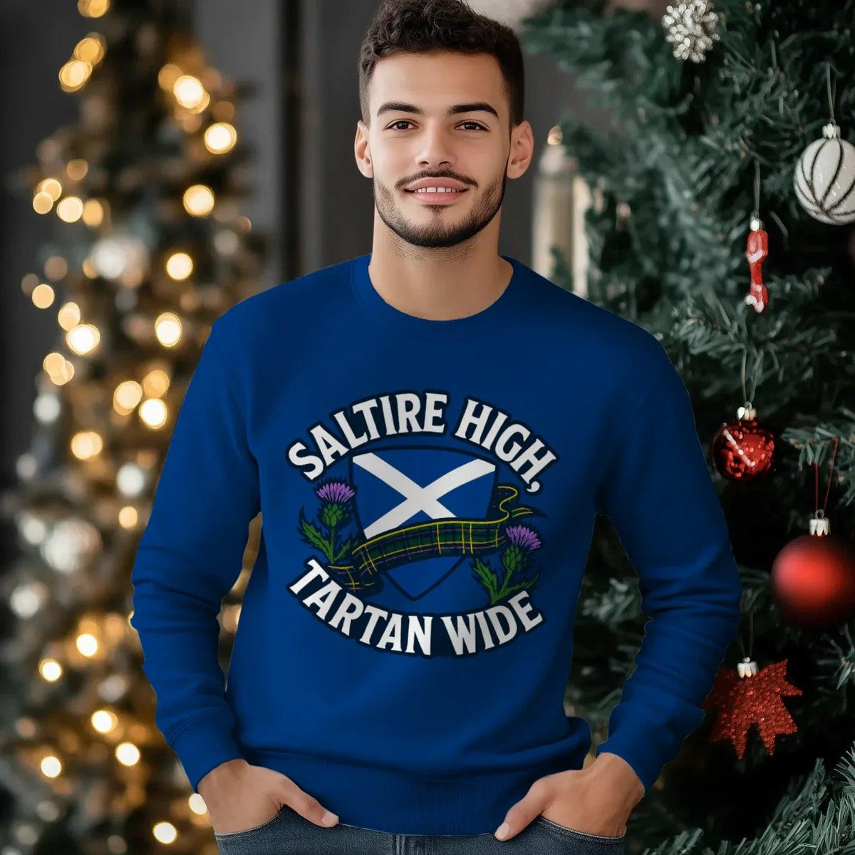 Scottish Sweatshirt - Saltire High Tartan Wide, Unisex - Celtic Wolfwear