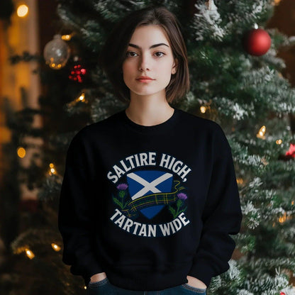 Scottish Sweatshirt - Saltire High Tartan Wide, Unisex - Celtic Wolfwear