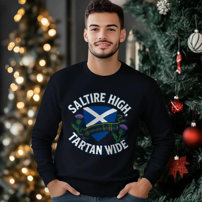 Scottish Sweatshirt - Saltire High Tartan Wide, Unisex - Celtic Wolfwear