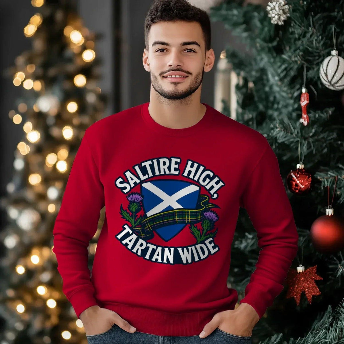 Scottish Sweatshirt - Saltire High Tartan Wide, Unisex - Celtic Wolfwear