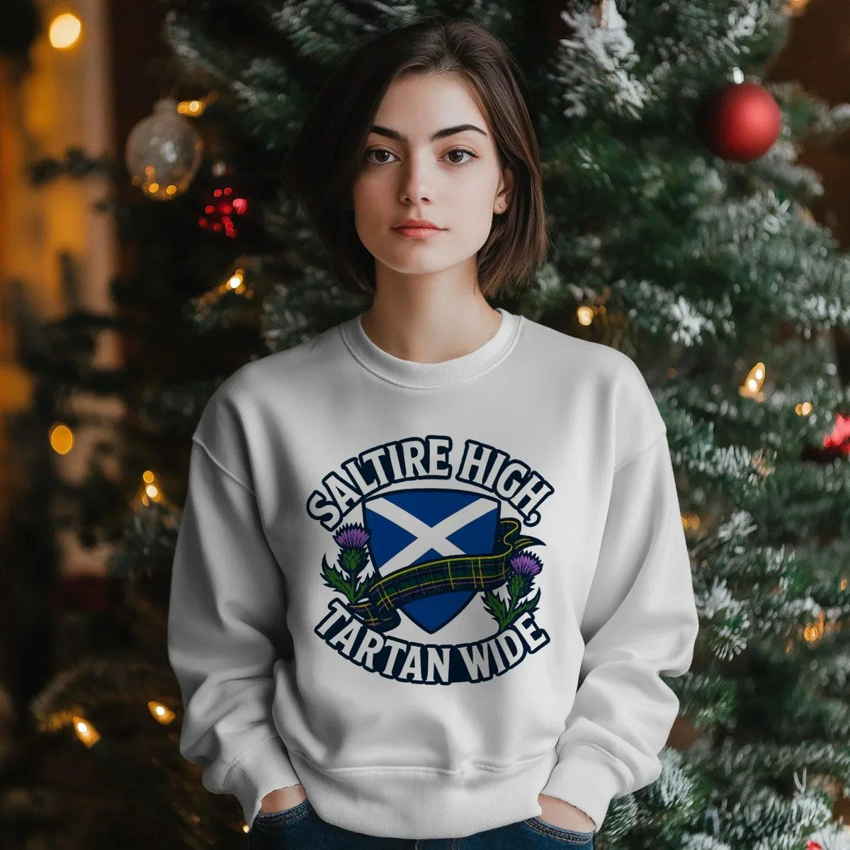 Scottish Sweatshirt - Saltire High Tartan Wide, Unisex - Celtic Wolfwear