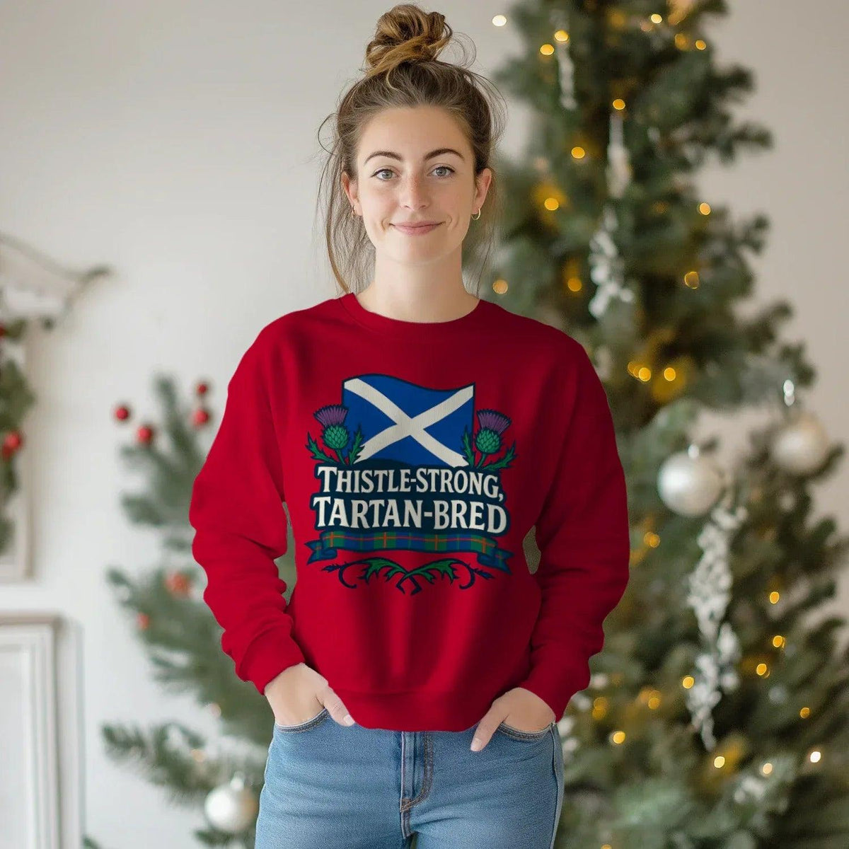 Scottish Sweatshirt - Thistle Strong Tartan Fan, Unisex - Celtic Wolfwear