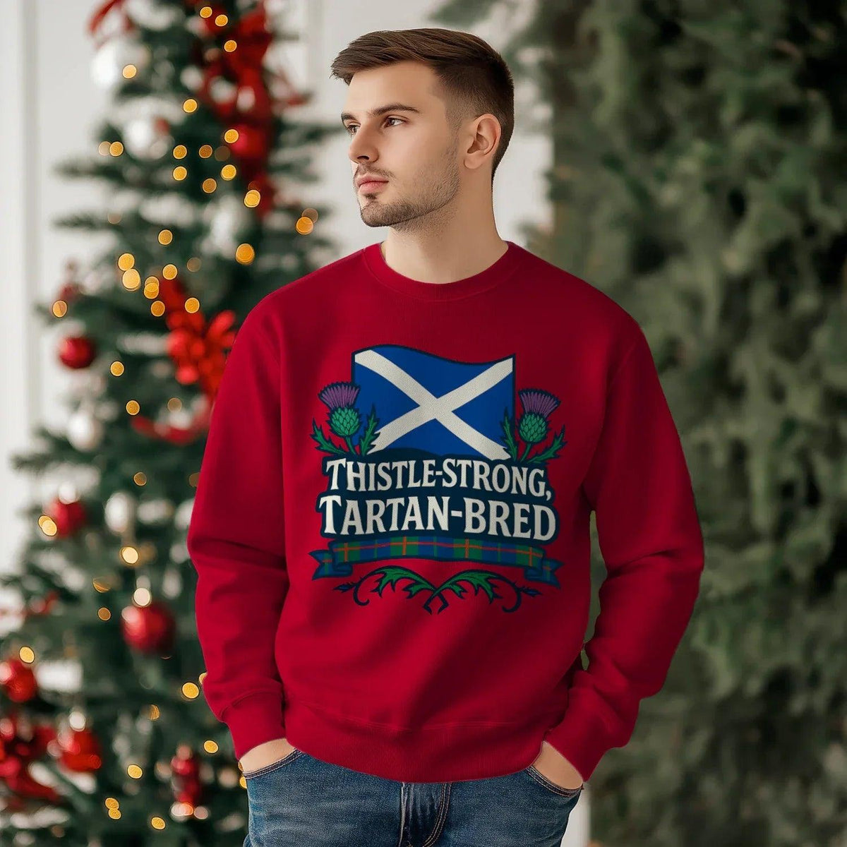 Scottish Sweatshirt - Thistle Strong Tartan Fan, Unisex - Celtic Wolfwear