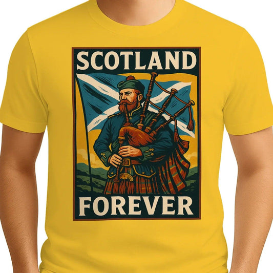 Scottish T-Shirt - Forever Highlander and Saltire Unisex - Celtic Wolfwear