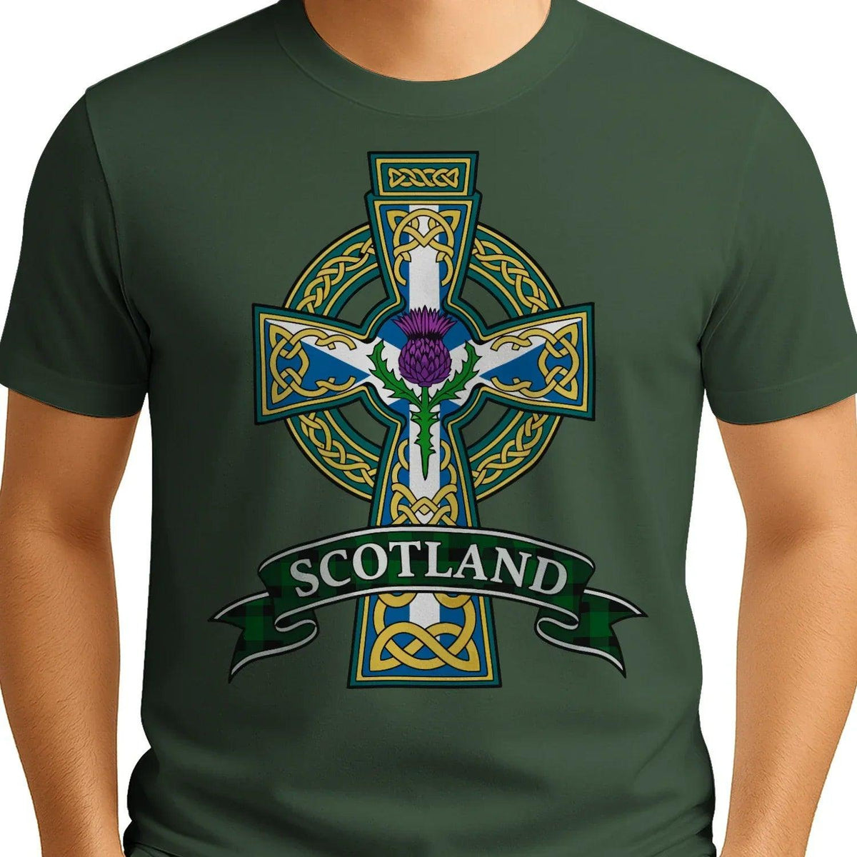 Scottish T-Shirt - Heritage Cross and Thistle, Unisex - Celtic Wolfwear