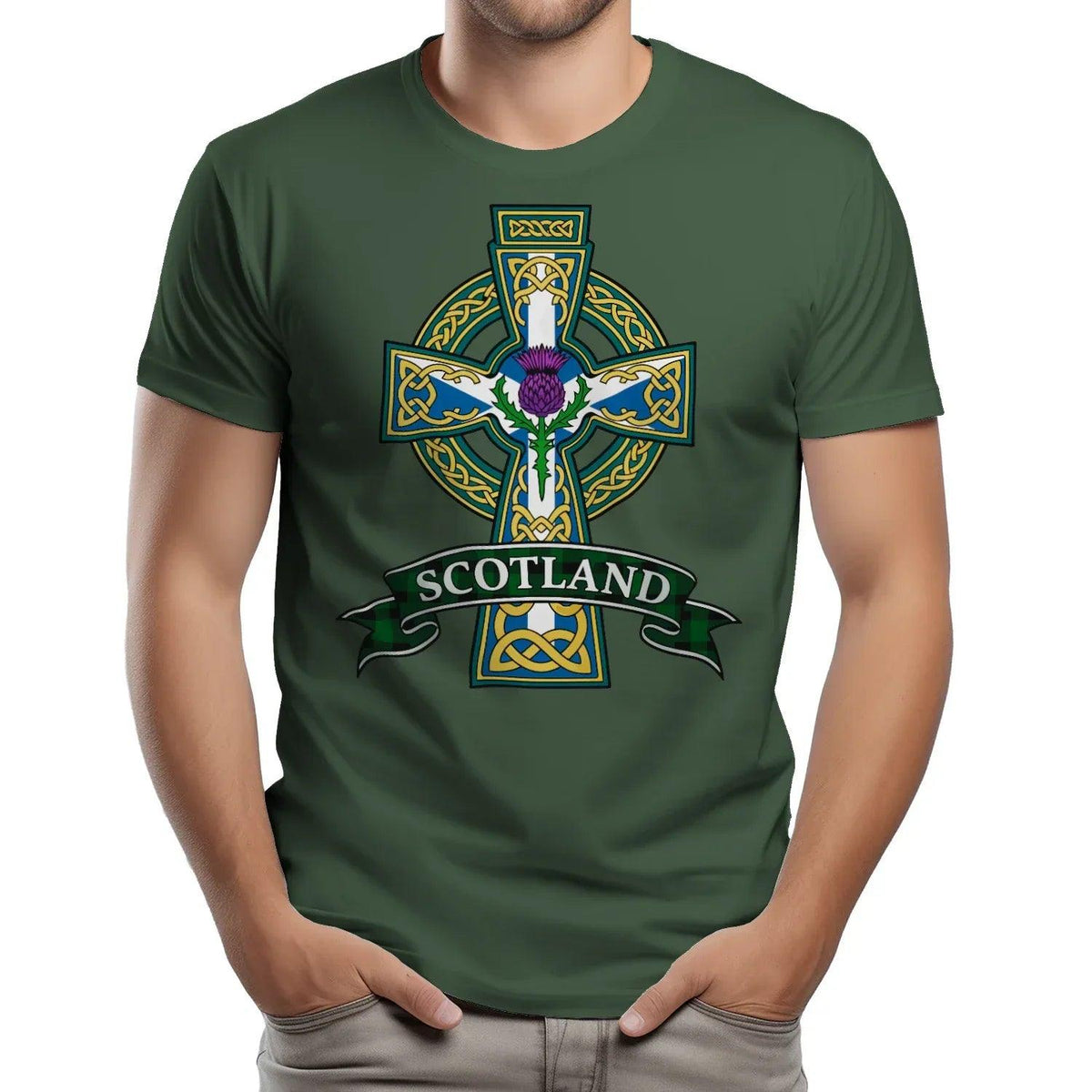 Scottish T-Shirt - Heritage Cross and Thistle, Unisex - Celtic Wolfwear