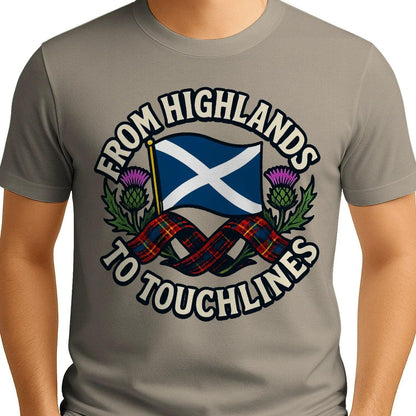 Scottish T-Shirt - Highlands to Touchlines Saltire Tartan - Celtic Wolfwear