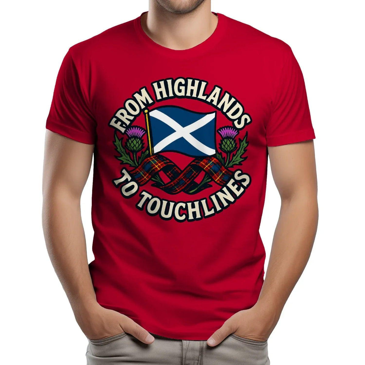 Scottish T-Shirt - Highlands to Touchlines Saltire Tartan - Celtic Wolfwear