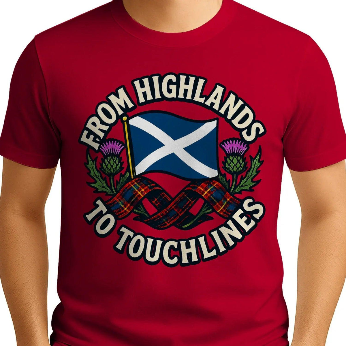 Scottish T-Shirt - Highlands to Touchlines Saltire Tartan - Celtic Wolfwear