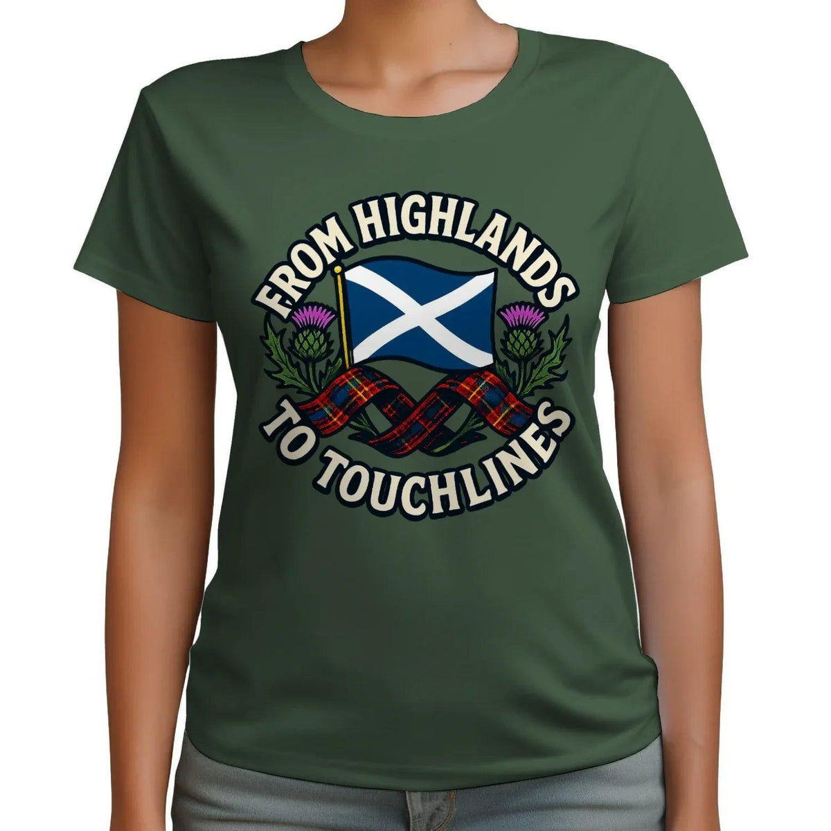 Scottish T-Shirt - Highlands to Touchlines Saltire Tartan - Celtic Wolfwear