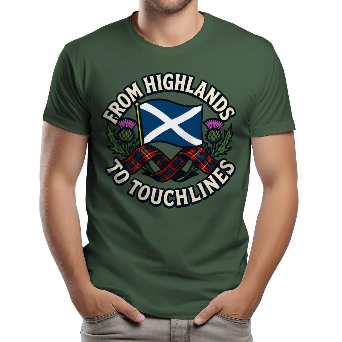 Scottish T-Shirt - Highlands to Touchlines Saltire Tartan - Celtic Wolfwear
