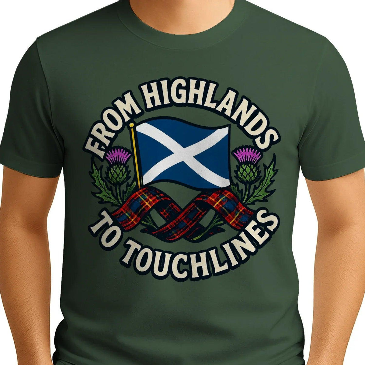 Scottish T-Shirt - Highlands to Touchlines Saltire Tartan - Celtic Wolfwear