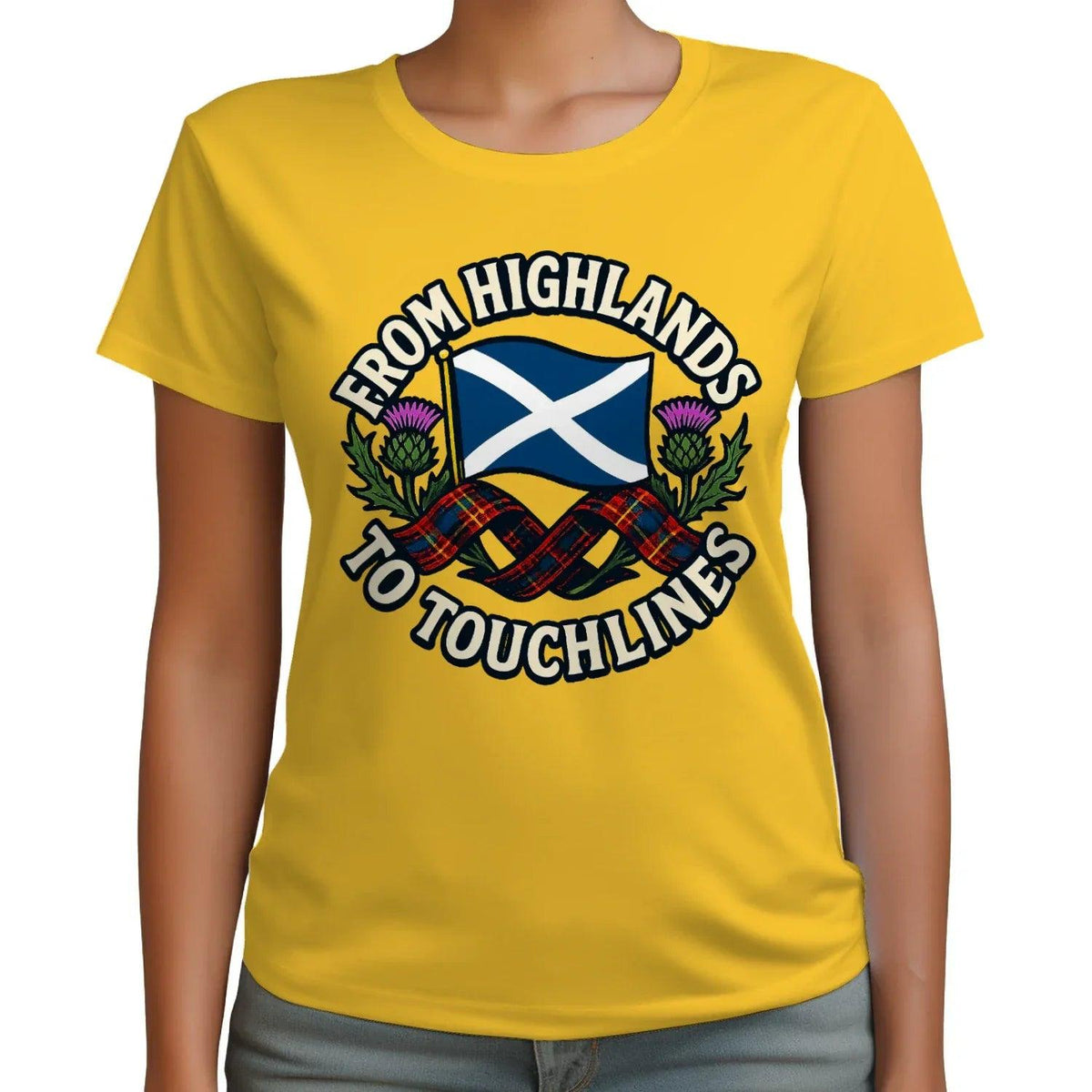 Scottish T-Shirt - Highlands to Touchlines Saltire Tartan - Celtic Wolfwear