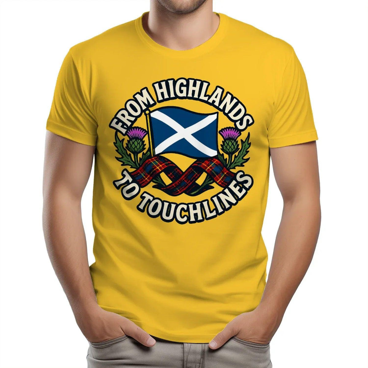 Scottish T-Shirt - Highlands to Touchlines Saltire Tartan - Celtic Wolfwear