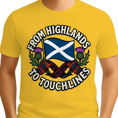 Scottish T-Shirt - Highlands to Touchlines Saltire Tartan - Celtic Wolfwear
