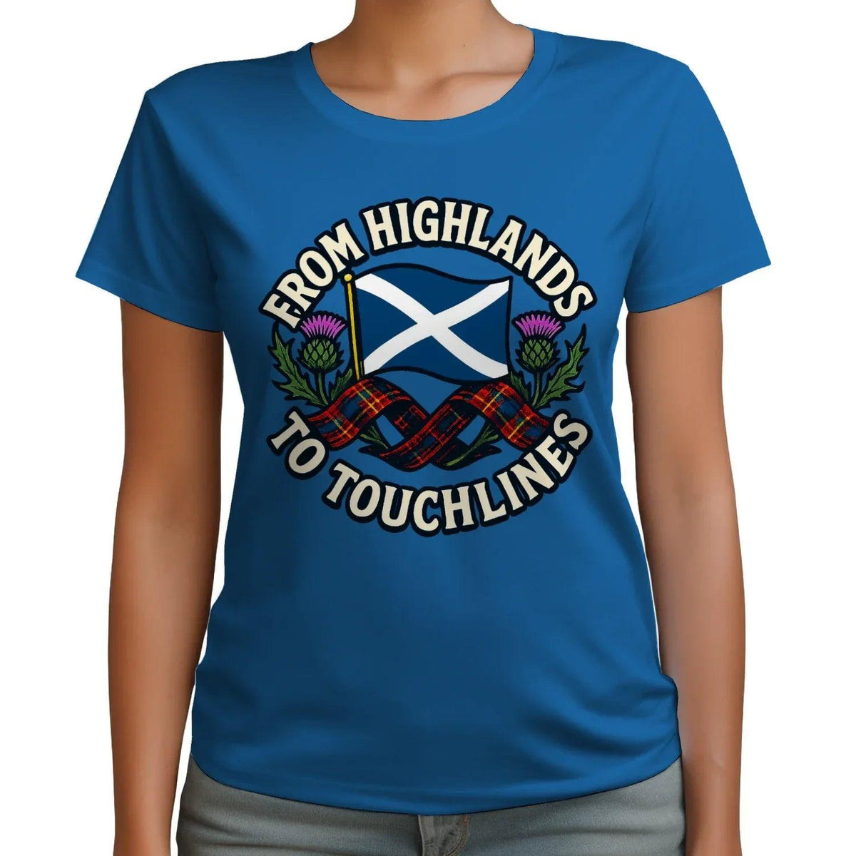 Scottish T-Shirt - Highlands to Touchlines Saltire Tartan - Celtic Wolfwear