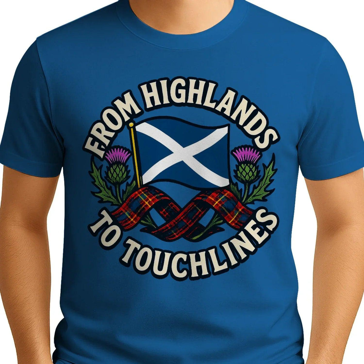 Scottish T-Shirt - Highlands to Touchlines Saltire Tartan - Celtic Wolfwear