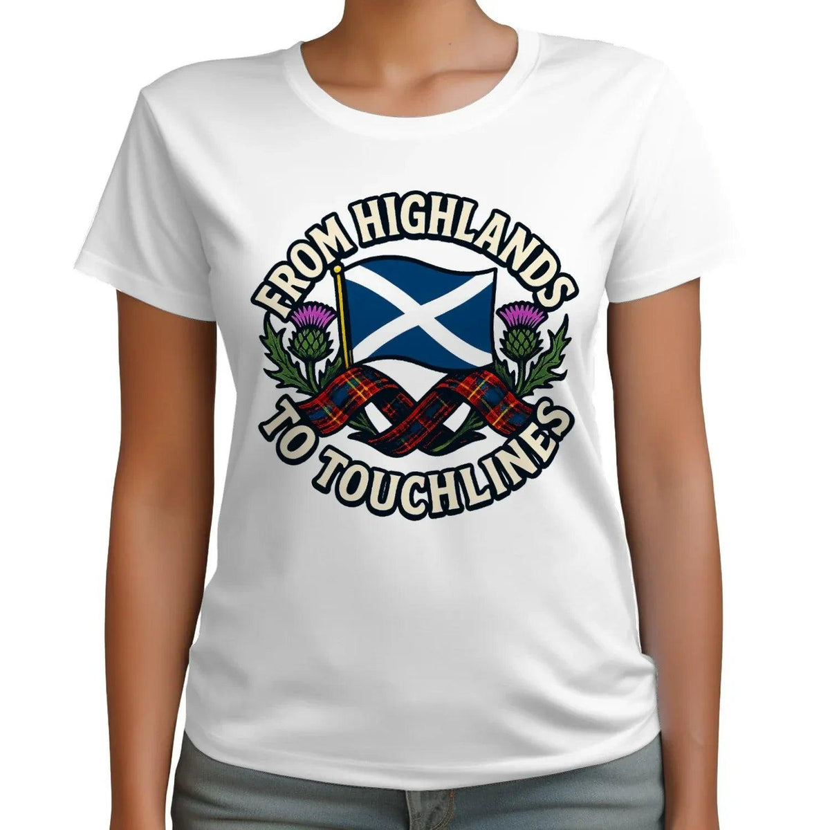 Scottish T-Shirt - Highlands to Touchlines Saltire Tartan - Celtic Wolfwear